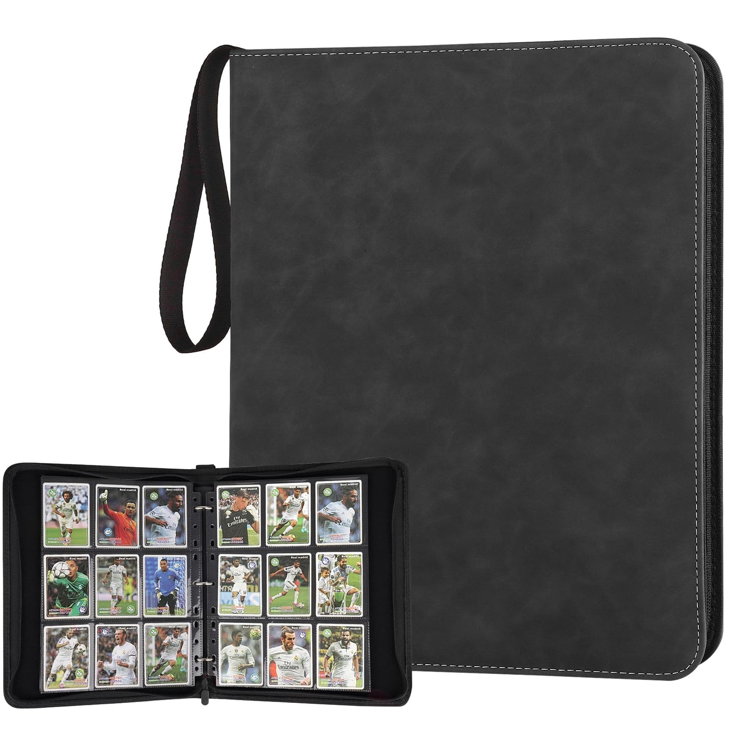 HotGERMUN 9 Pocket Trading Card Binder,720 Cards,40 Top-Loading Pages, Double Sided Pockets PU Cover Zipper Collection Album Folder for Standard MTG, TCG, Sports Cards(Black)