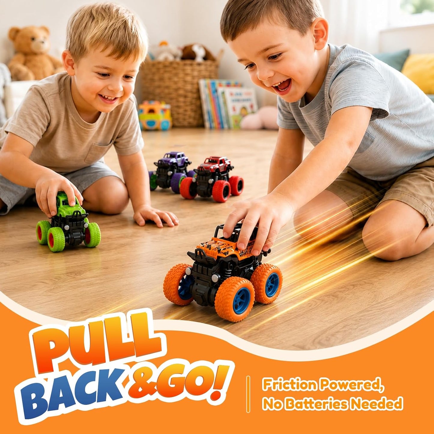 Hot 4 Pack Monster Trucks Toys for Boys 2 3 4 5 6 7 Year Old, Friction Powered Pull Back Car Toys for Toddlers Kids Ages 3-5 2-4 4-7, Best Birthday Christmas Party Gift for Boys and Toddlers