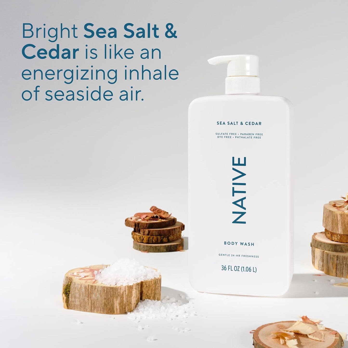 HotNative Body Wash for Women & Men, Sea Salt & Cedar, 36 oz Pump Bottle, Sulfate-Free & Gentle