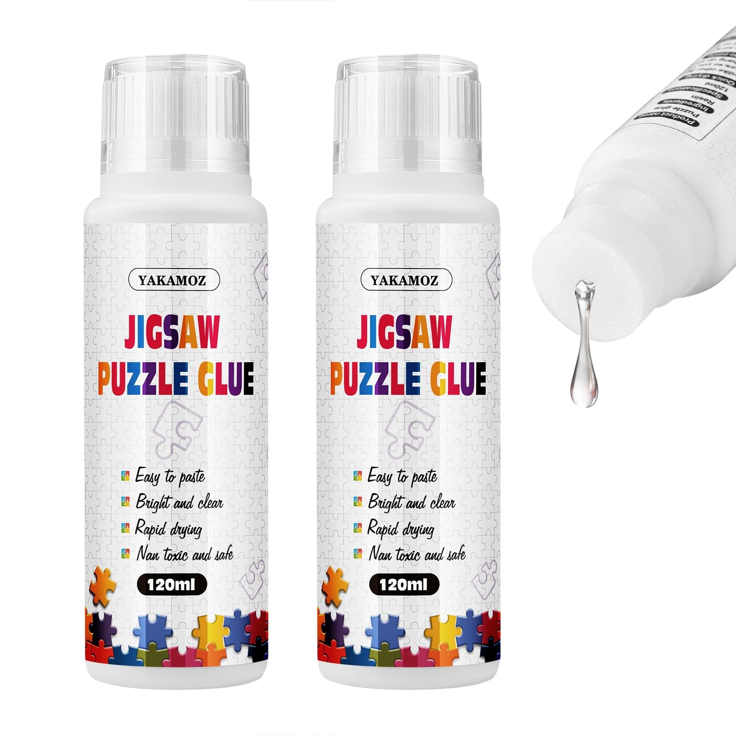 Hot YAKAMOZ Jigsaw Puzzle Glue with Sponge Head for Adults Clear Water-Soluble Craft Puzzle Glue Quick Dry for 1000/1500/3000 Pieces of Puzzle,120ML