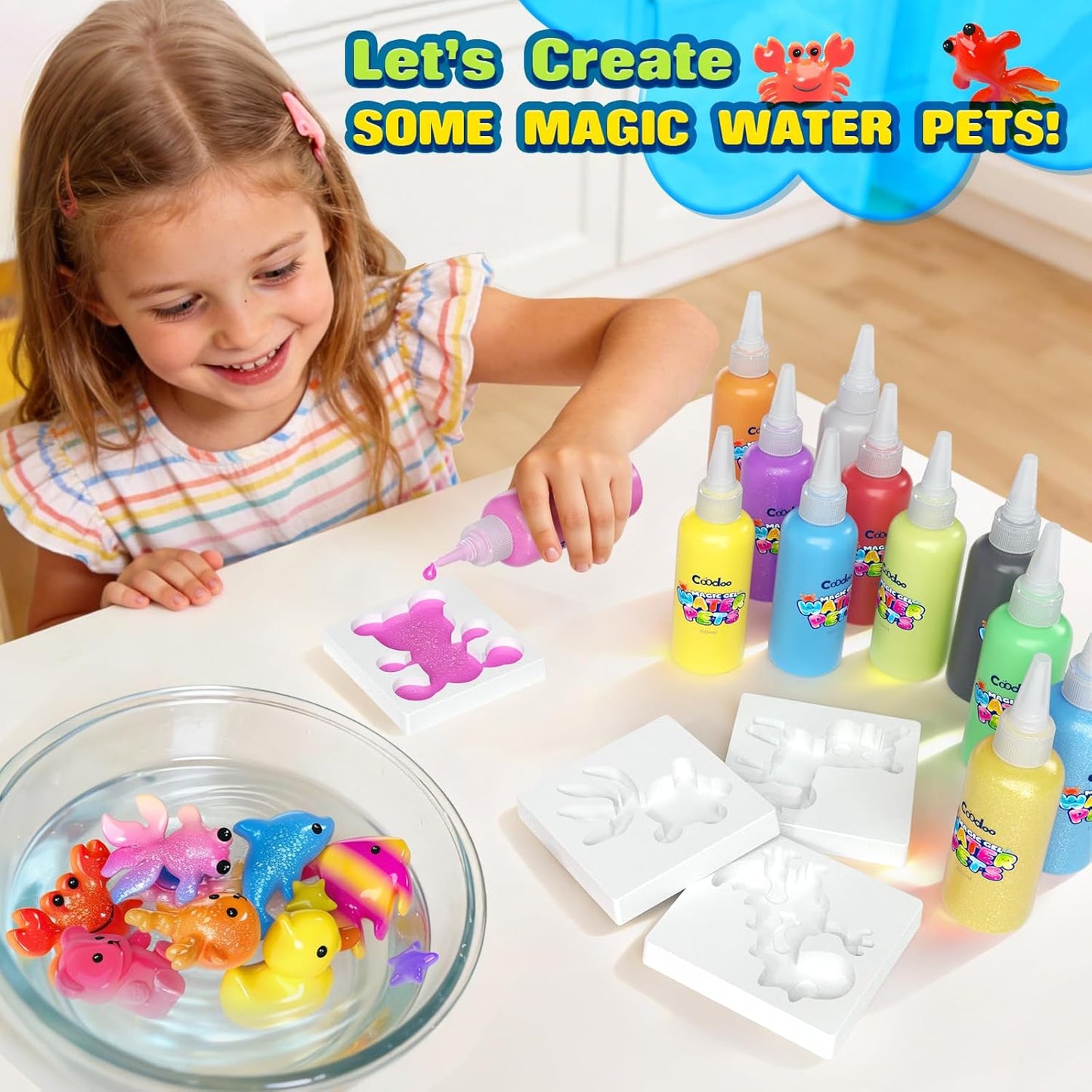 Hot Coodoo Magic Water Elf Toy Craft Kits, Aqua Fairy Water Gel DIY Squishies Squishy Maker Toddler Kids Toys for Girls Boys Toys Birthday Gifts, Art Supplies Arts and Crafts for Kids Ages 4-6 4-8 8-12