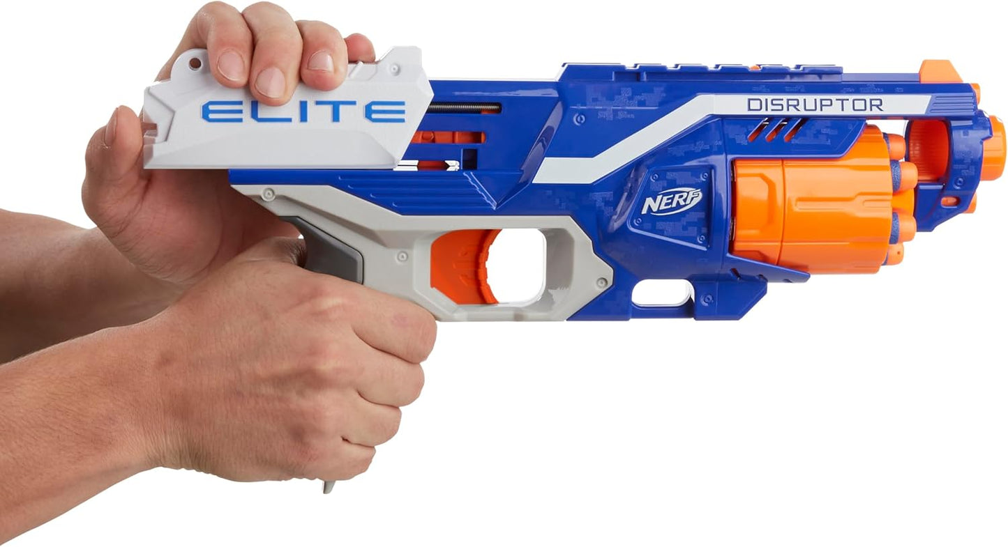 HotNERF Disruptor Elite Blaster - 6-Dart Rotating Drum, Slam Fire, Includes 6 Official Nerf Elite Darts - for Kids, Teens, Adults (Amazon Exclusive)