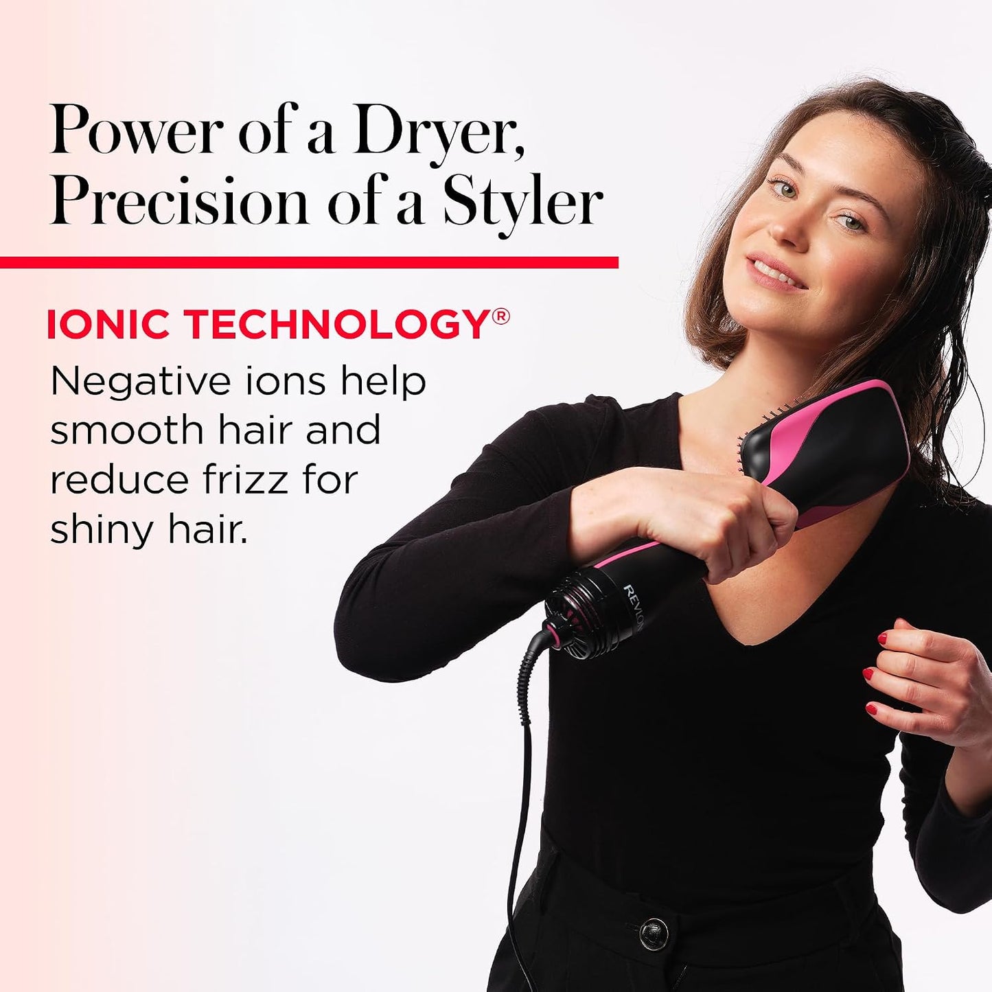 HotREVLON One-Step Hair Dryer and Styler, All-in-One Hair Brush Straightener for Salon-Quality Smooth & Straight Styles, Black