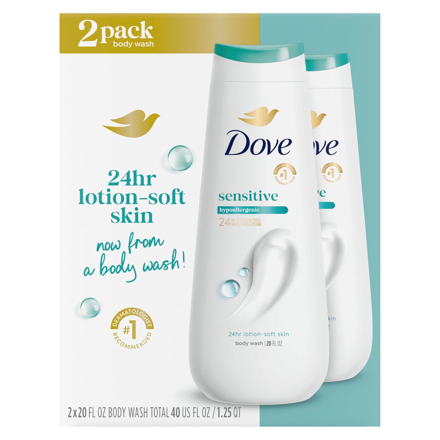 HotDove Body Wash with Pump Sensitive Skin For 24hr Lotion-Soft Skin Moisturizing Skin Cleanser Gentle Hypoallergenic Formula with No Sulfates No Parabens 30.6 oz