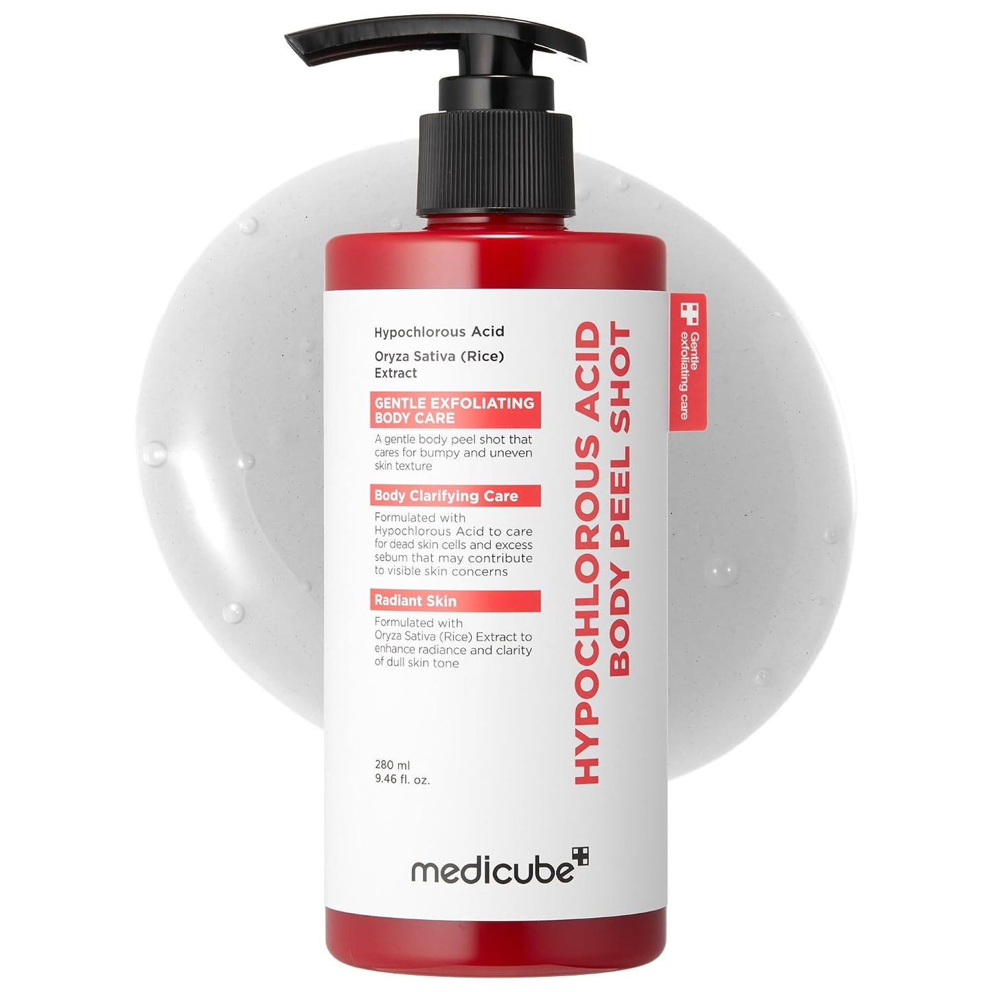 Hotmedicube Body Peel Shot with Hypochlorous Acid | Gentle Body Exfoliating for Dead Skin Cells & Uneven Texture - Rice Extract, Panthenol for Hydrating & Smoothing, 9.46 fl.oz