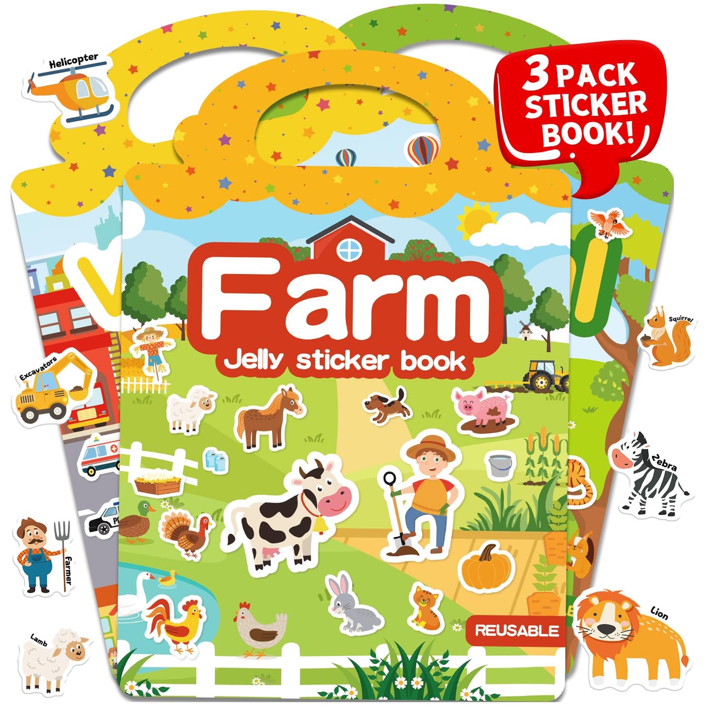 Hot6 Sets Reusable Sticker Book for Toddlers 3-6, Jelly Stickers Book for Kids, Travel Sticker Activity Toys for Childs 3 4 5 6 Years Girls & Boys Best Gifts