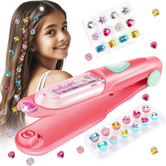 Hotkidzkube Hair Gem Stamper Kit, Bling Hair Jewels for Girls Toys, Hair Styling Tool with Reusable Shining Diamonds, Birthday Gifts Toys for Girls Ages 3 4 5 6 8-12