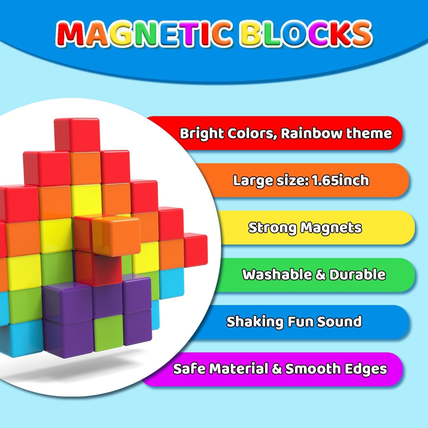 Hot Magnetic Building Blocks, 1.65 inch Large Magnetic Stacking Cubes for Toddlers, Sensory & Montessori Toys for Boys & Girls 1 2 3 Years Old (24 PCS)