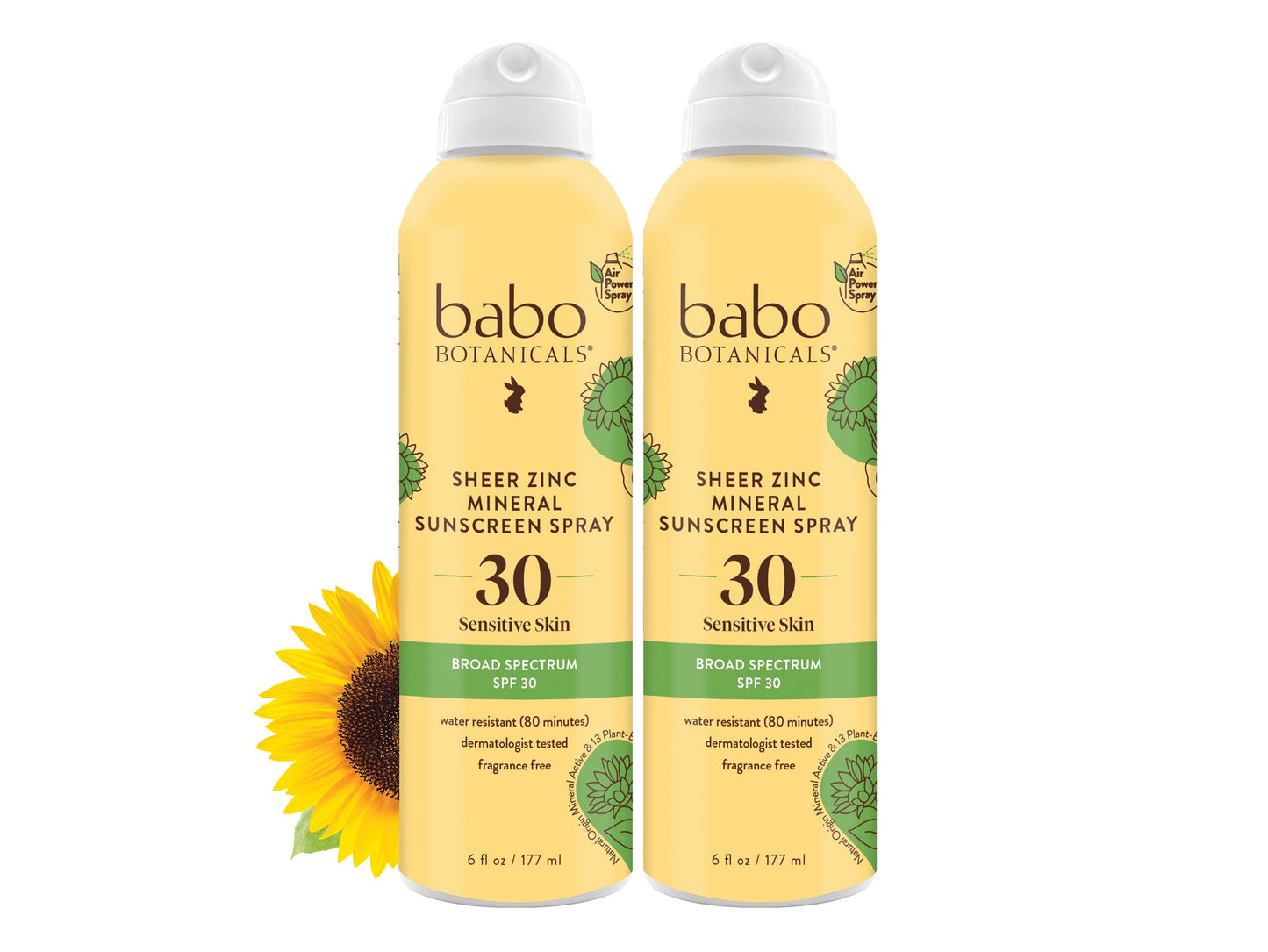 HotBabo Botanicals Sheer Zinc Continuous Sunscreen Spray SPF30 - Natural Zinc Oxide - Extra Sensitive Skin - Water Resistant - Vegan - Fragrance-Free - Air-Powered Spray - For all ages