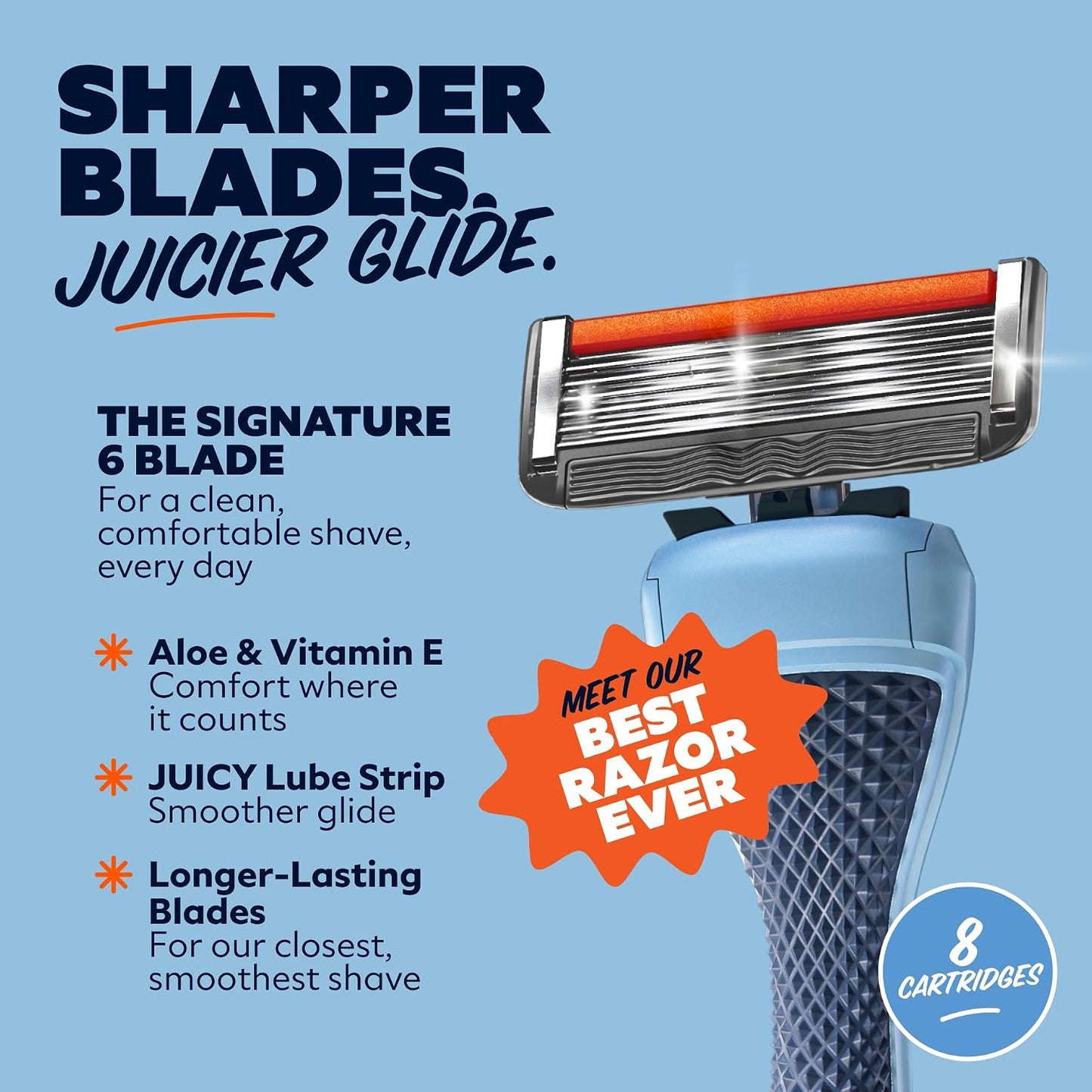 HotDollar Shave Club | 6 Blade Razor Refills (8 Pack) | 6 Stainless Steel Blades for a Close & Comfortable Shave