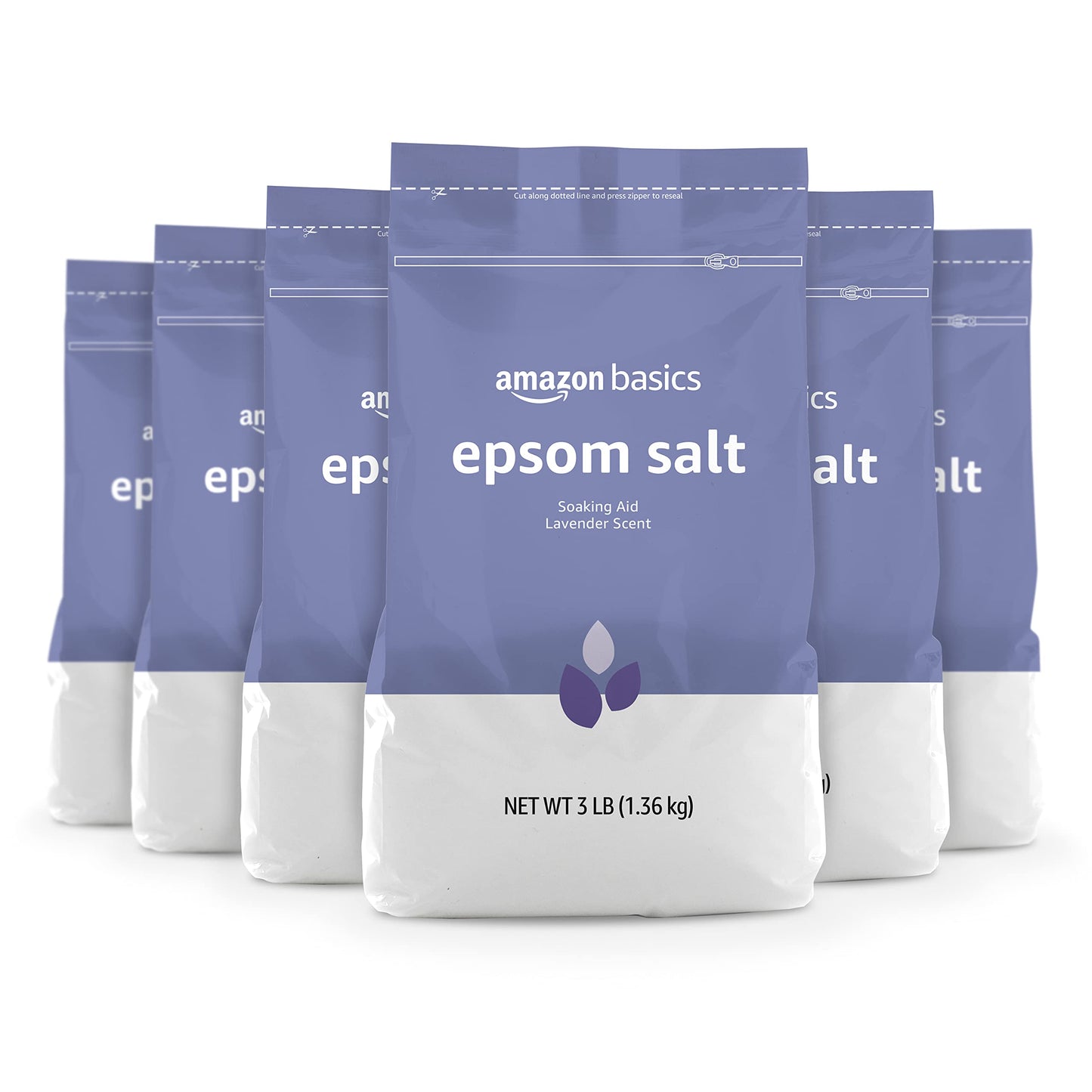 HotAmazon Basics Epsom Salt Soak, Fragrance Free, Magnesium Sulfate USP for Relaxation and Soothing Foot Soaking, 3 Pound Resealable Bags, 6-Pack