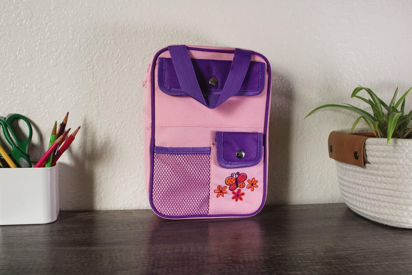 Hot Butterfly Bible Cover for Girls, Bible Organizer, Zippered, with Handle, Canvas, Pink/Purple, Medium