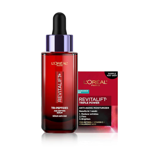 HotL'Oreal Paris Revitalift Triple Power Face Serum with Tri-Peptides, Hyaluronic Acid and Vitamin C, Anti Aging, Anti Wrinkle Serum to Firm and Brighten, 1 FL oz, + Sample