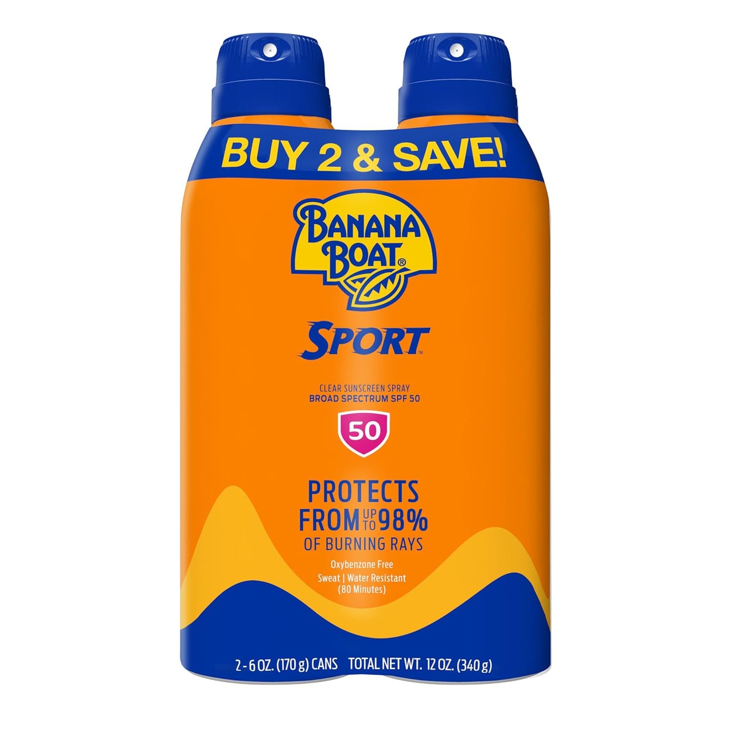 HotBanana Boat Sport Ultra SPF 50 Sunscreen Spray | Banana Boat Sunscreen Spray SPF 50, Water Resistant, Oxybenzone Free, Sunblock, 6oz each Twin Pack