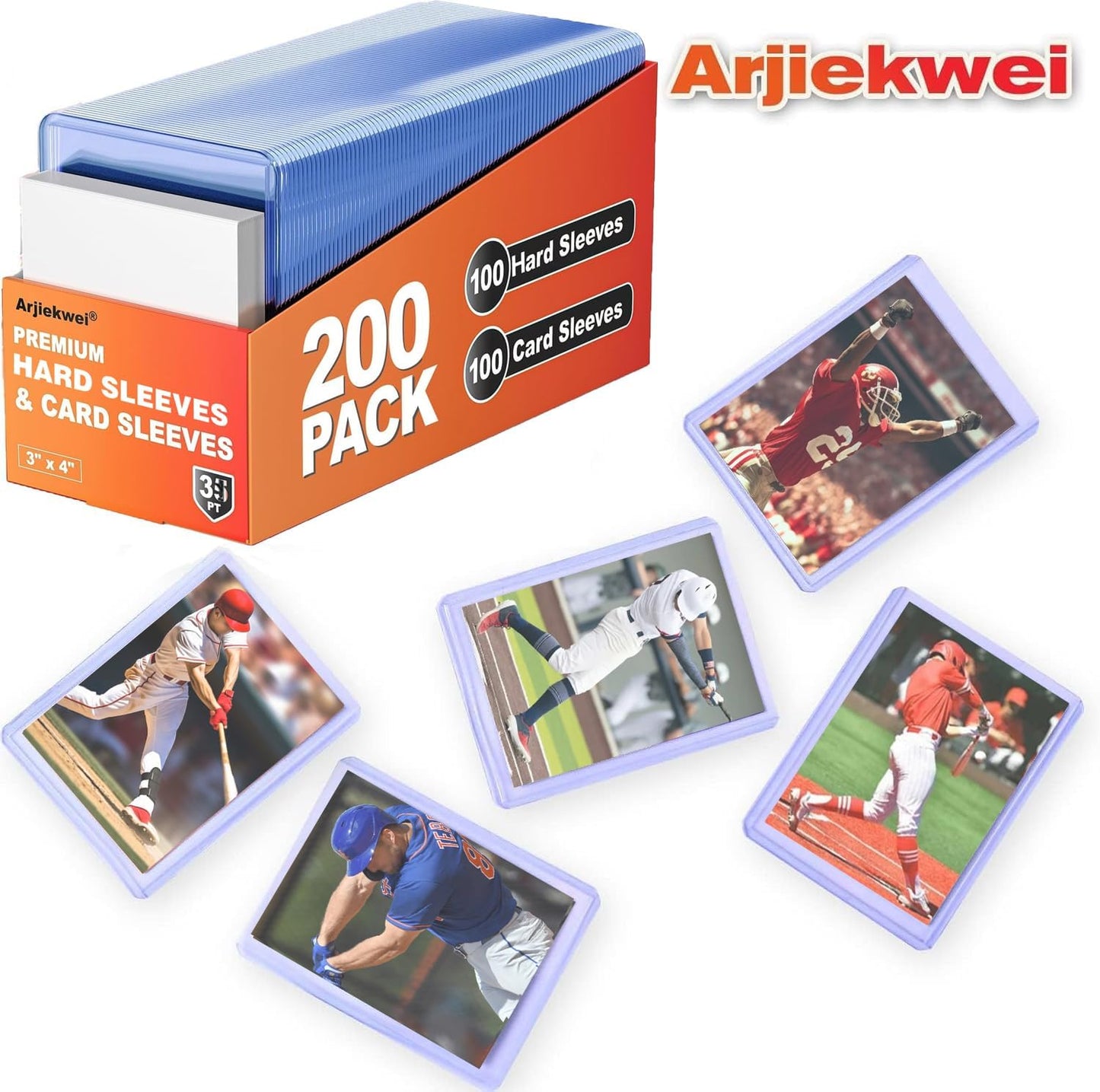 Hot2000 Card Sleeves Hard Plastic, Arjiekwei 3"X 4" Baseball Cards Protectors Plastic, Trading Card Holder for Trading Sports Baseball Football Game Cards (1000 Hard Sleeve + 1000 Soft Sleeves)