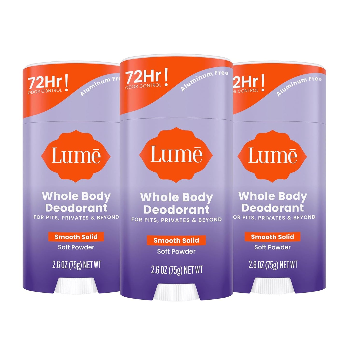 HotLume Whole Body Deodorant - Smooth Solid Stick - 72 Hour Odor Control - Aluminum Free, Baking Soda Free and Skin Safe - 2.6 Ounce (Pack of 2) (Soft Powder)
