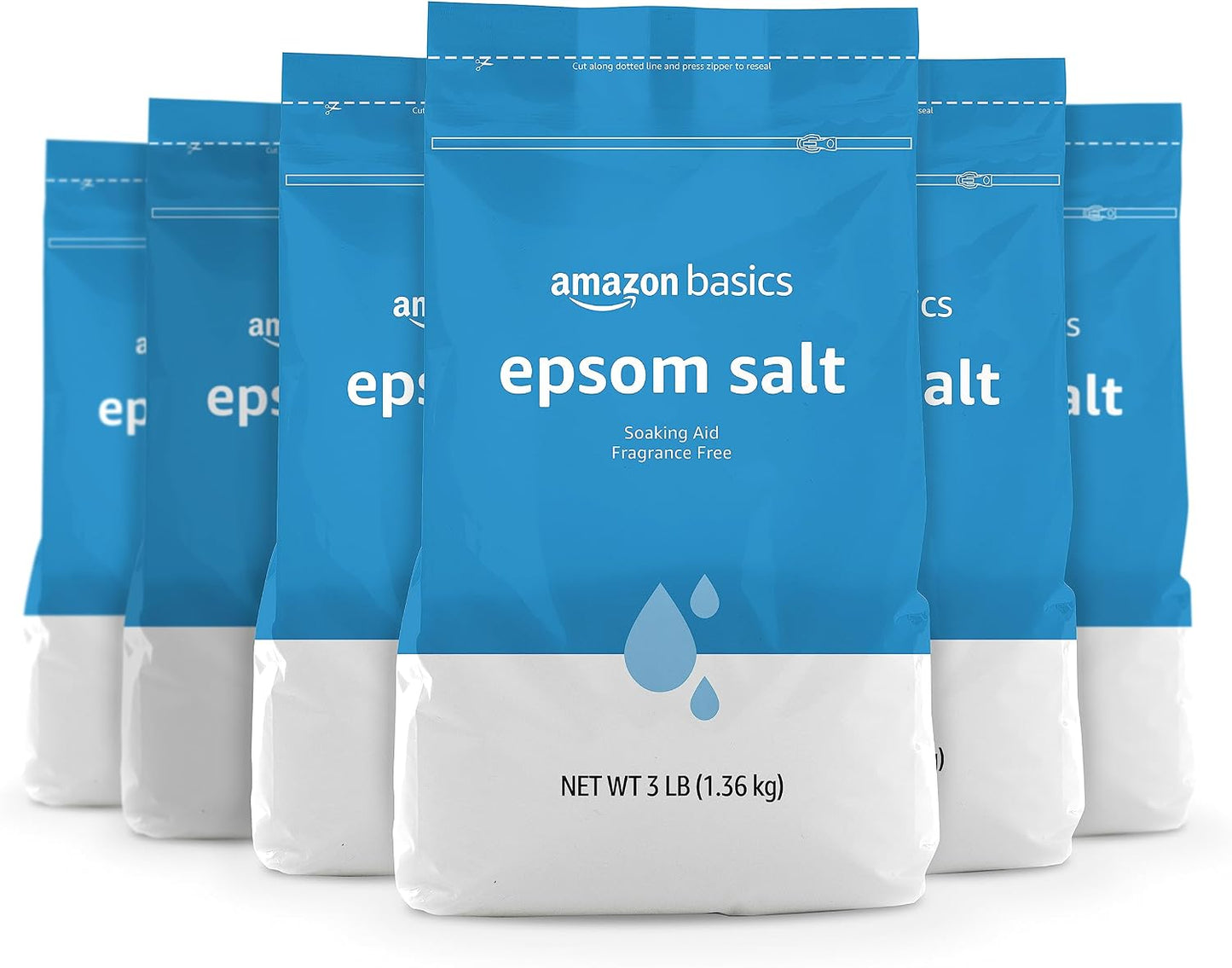HotAmazon Basics Epsom Salt Soak, Fragrance Free, Magnesium Sulfate USP for Relaxation and Soothing Foot Soaking, 3 Pound Resealable Bags, 6-Pack