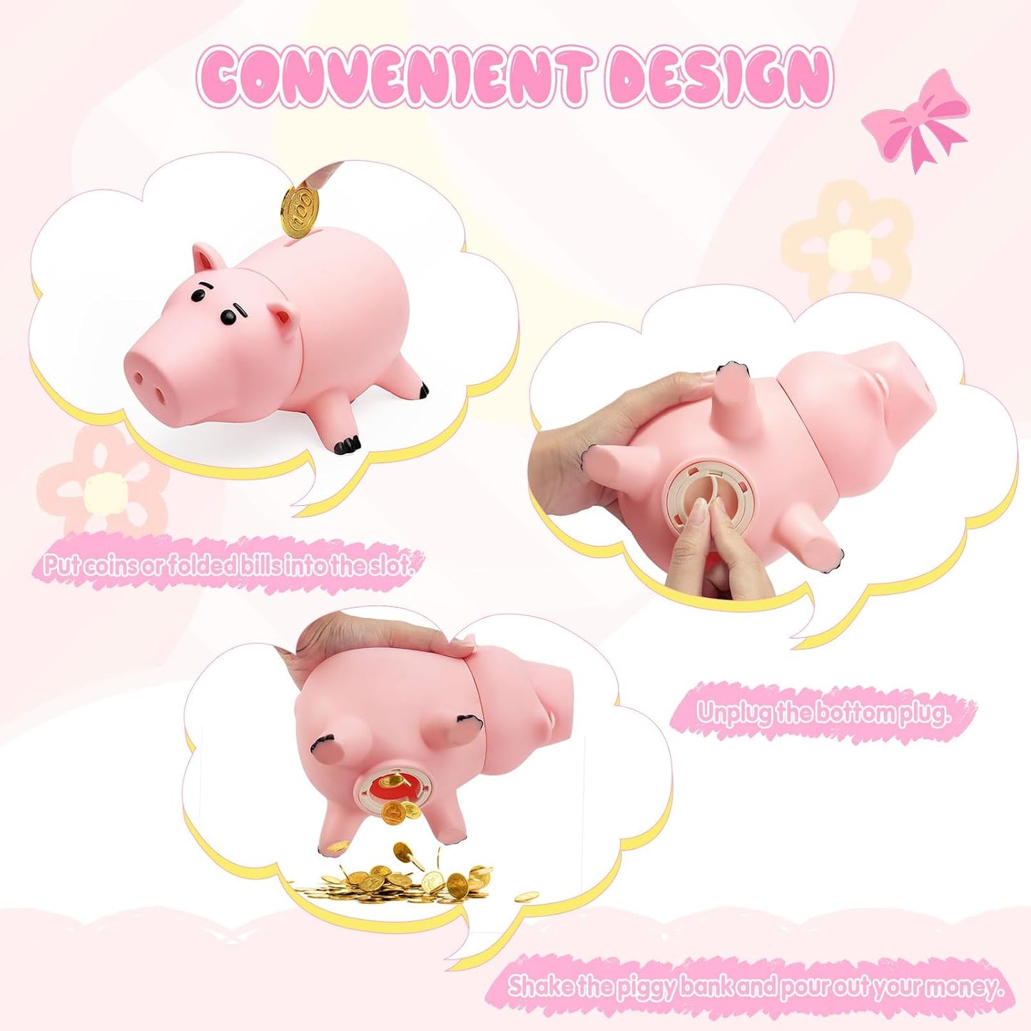 Hot Hamm Piggy Bank Cute Pink Pig Money Box Plastic Saving Coin Box with Color Package Money Bank Great Gift Toy for Kid Children Girls Boys