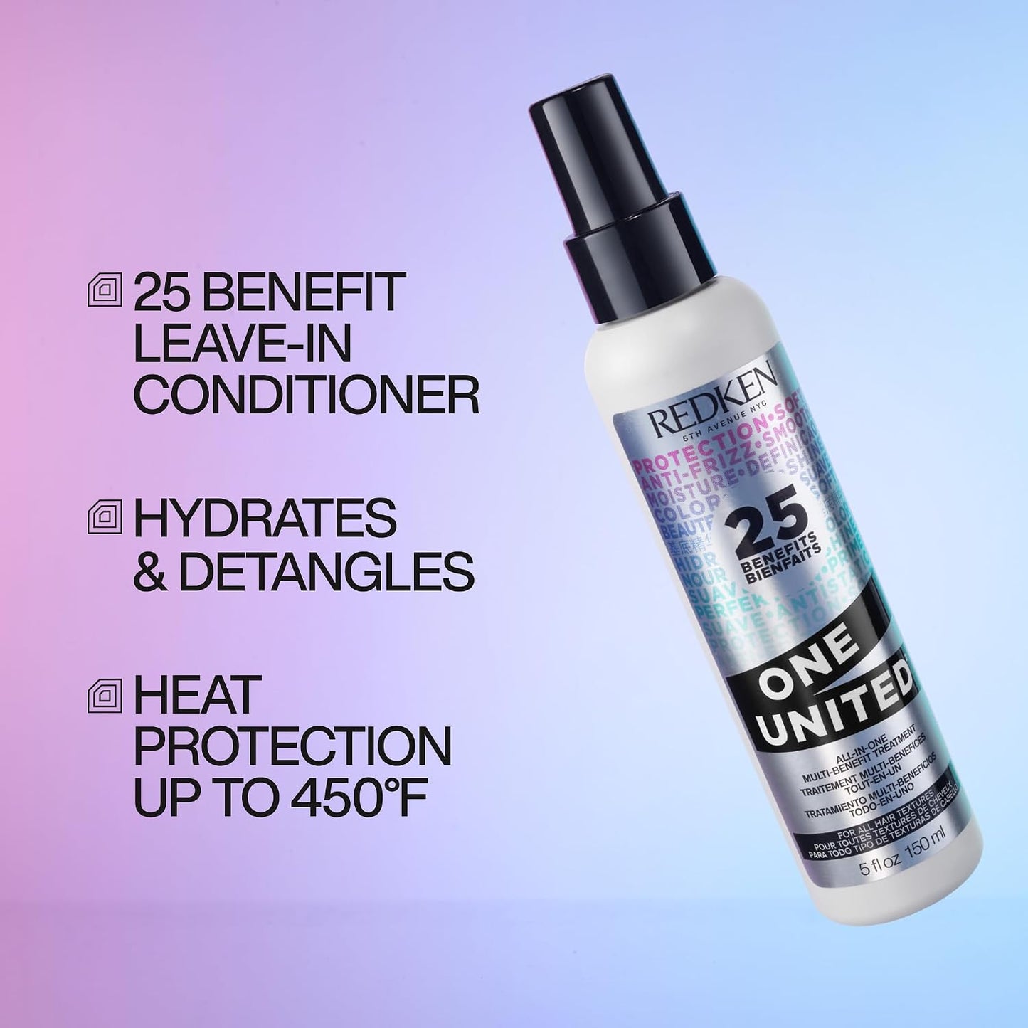 HotRedken One United All-In-One Leave In Conditioner - Multi-Benefit Leave In Treatment For All Hair Types, Heat Protectant and Detangler Spray, Paraben-Free