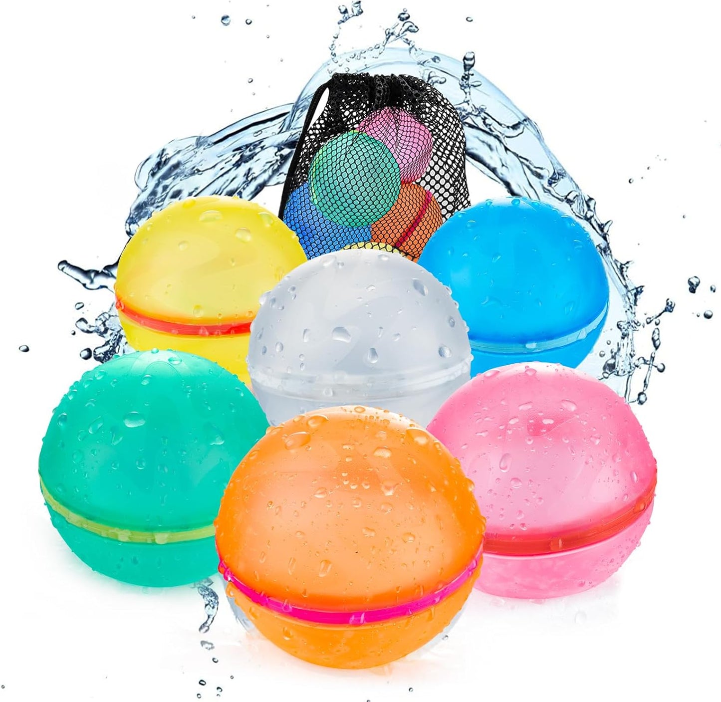Hot 6 PCS Reusable Water Balloons, Refillable Magnetic Water Balls for Outdoor Games, Self Sealing Water Splash Bomb Quick Fill for Summer Fun, Pool Beach Toys for Kids Ages 3-12