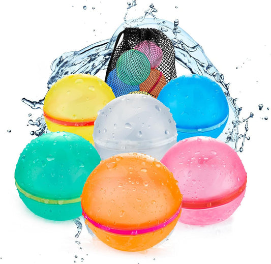 Hot 6 PCS Reusable Water Balloons, Refillable Magnetic Water Balls for Outdoor Games, Self Sealing Water Splash Bomb Quick Fill for Summer Fun, Pool Beach Toys for Kids Ages 3-12