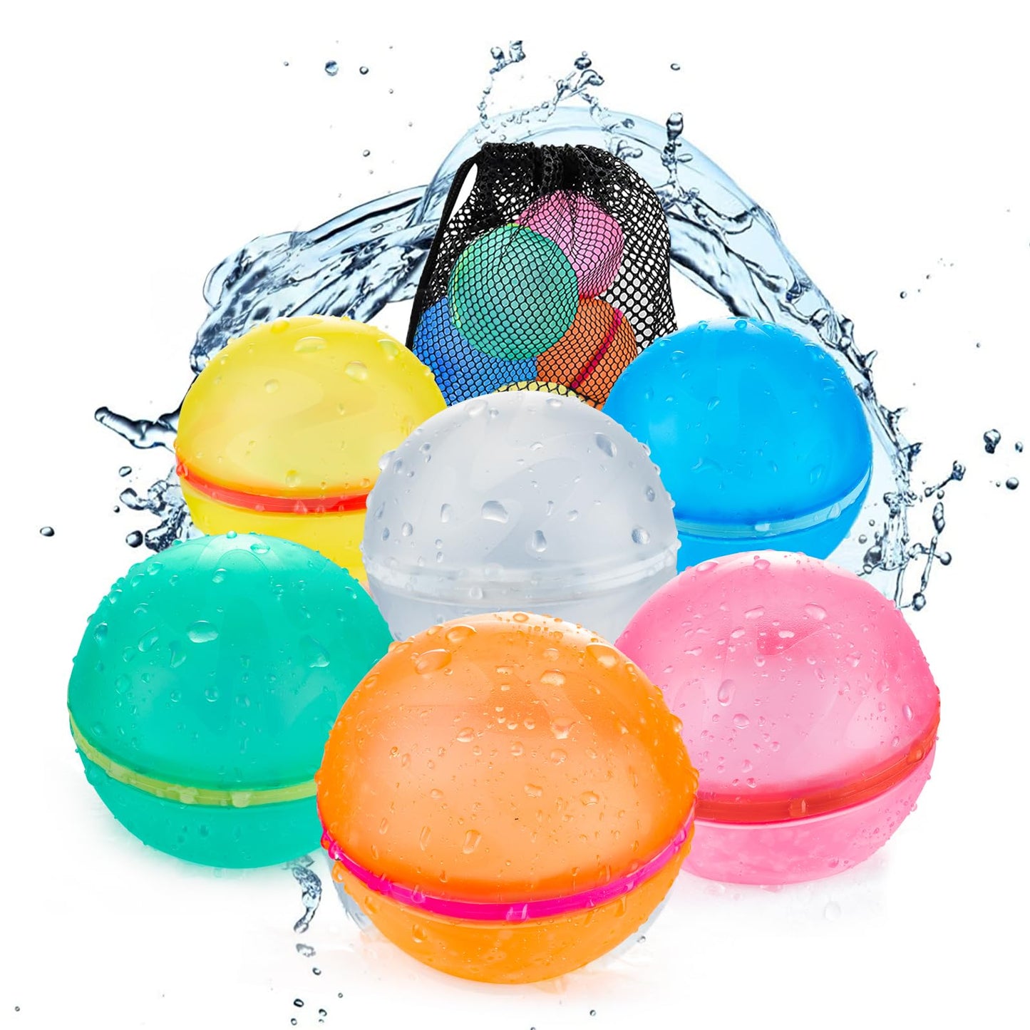 Hot 6 PCS Reusable Water Balloons, Refillable Magnetic Water Balls for Outdoor Games, Self Sealing Water Splash Bomb Quick Fill for Summer Fun, Pool Beach Toys for Kids Ages 3-12