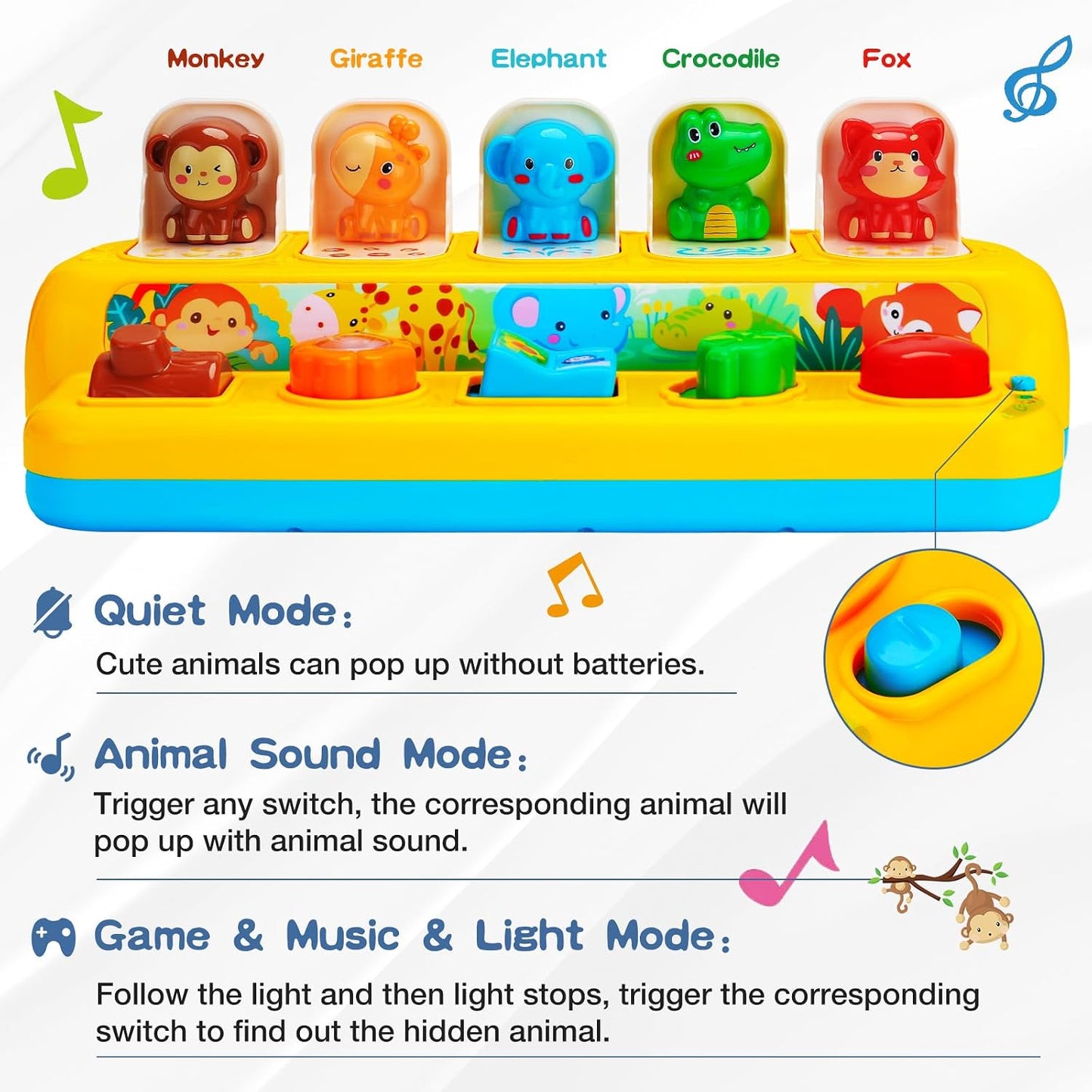 HotInteractive Pop up Animal Toys with Music & Light, Montessori Cause and Effect Toys for 1 Year Old Boy Girl Early Learning Musical Baby Toy 12-18 Months STEM Toddler Toy Age 1-2 Gift for Infant
