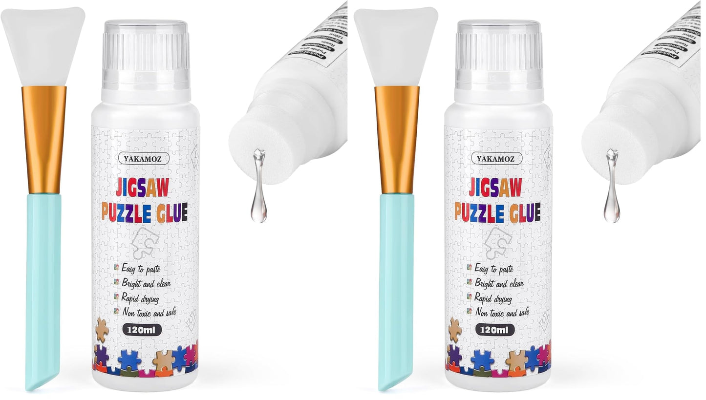 Hot YAKAMOZ Jigsaw Puzzle Glue with Sponge Head for Adults Clear Water-Soluble Craft Puzzle Glue Quick Dry for 1000/1500/3000 Pieces of Puzzle,120ML