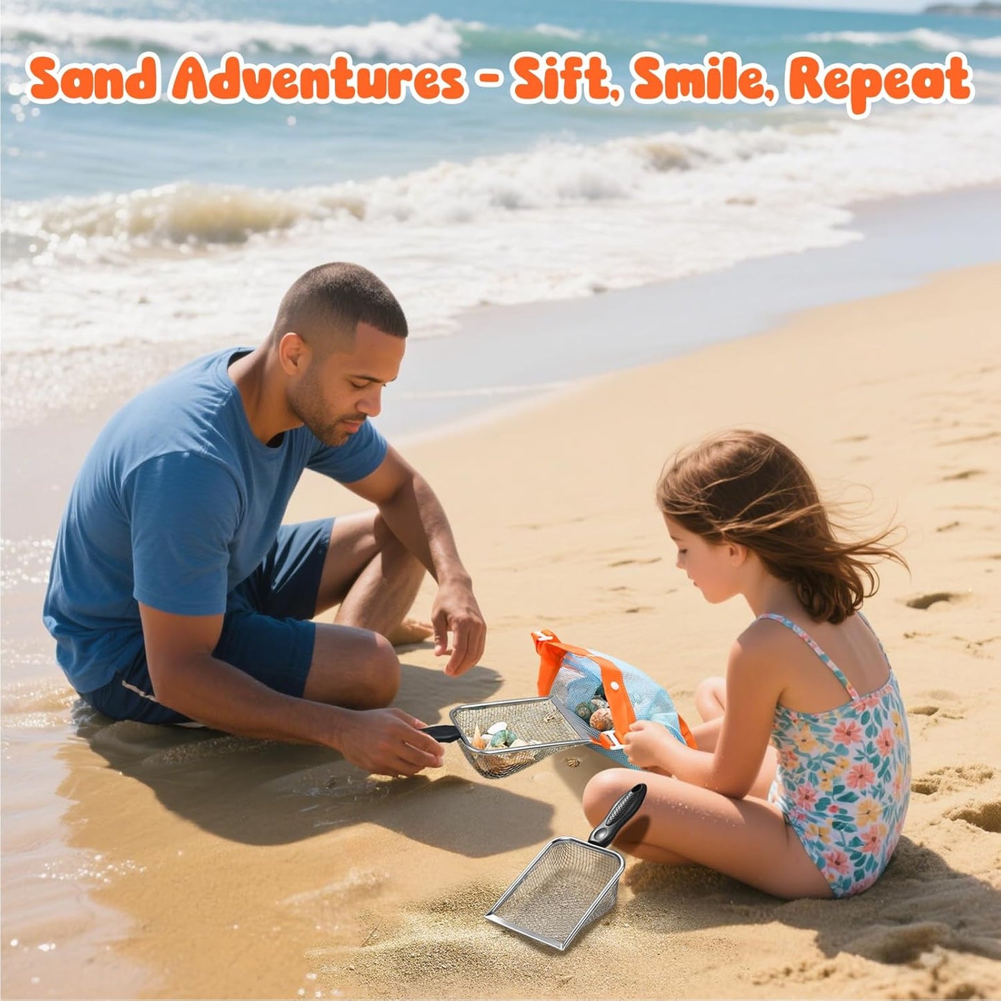 Hot 2 PCS Beach Mesh Shovel Sand Sifters with 2 PCS Mesh Beach Bag | Shark Tooth Sifter for Shell Collecting, Filter Sand Scooper Shells Tools for Boys and Girls