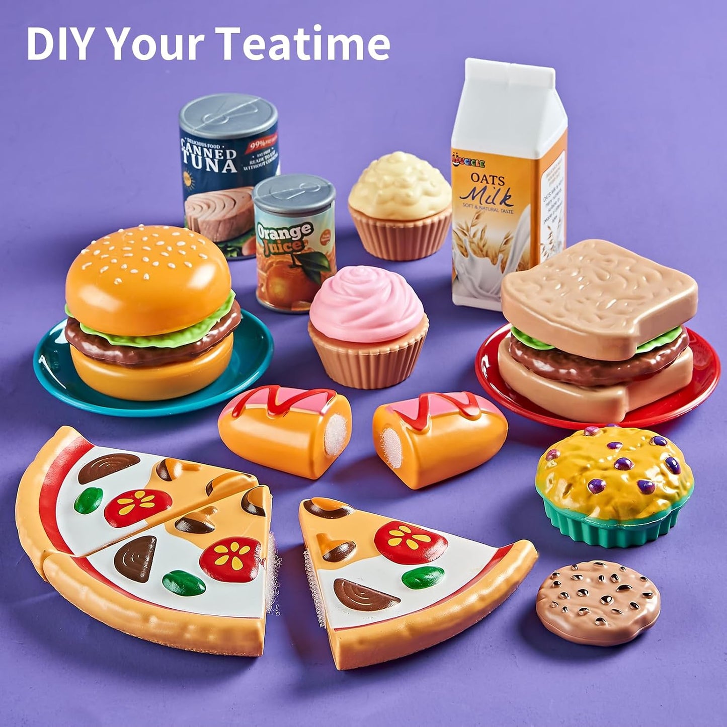 HotLAUGIGLE Pretend Play Food for Kids Kitchen, 78Pc Cutting Toy Food with Storage Bag