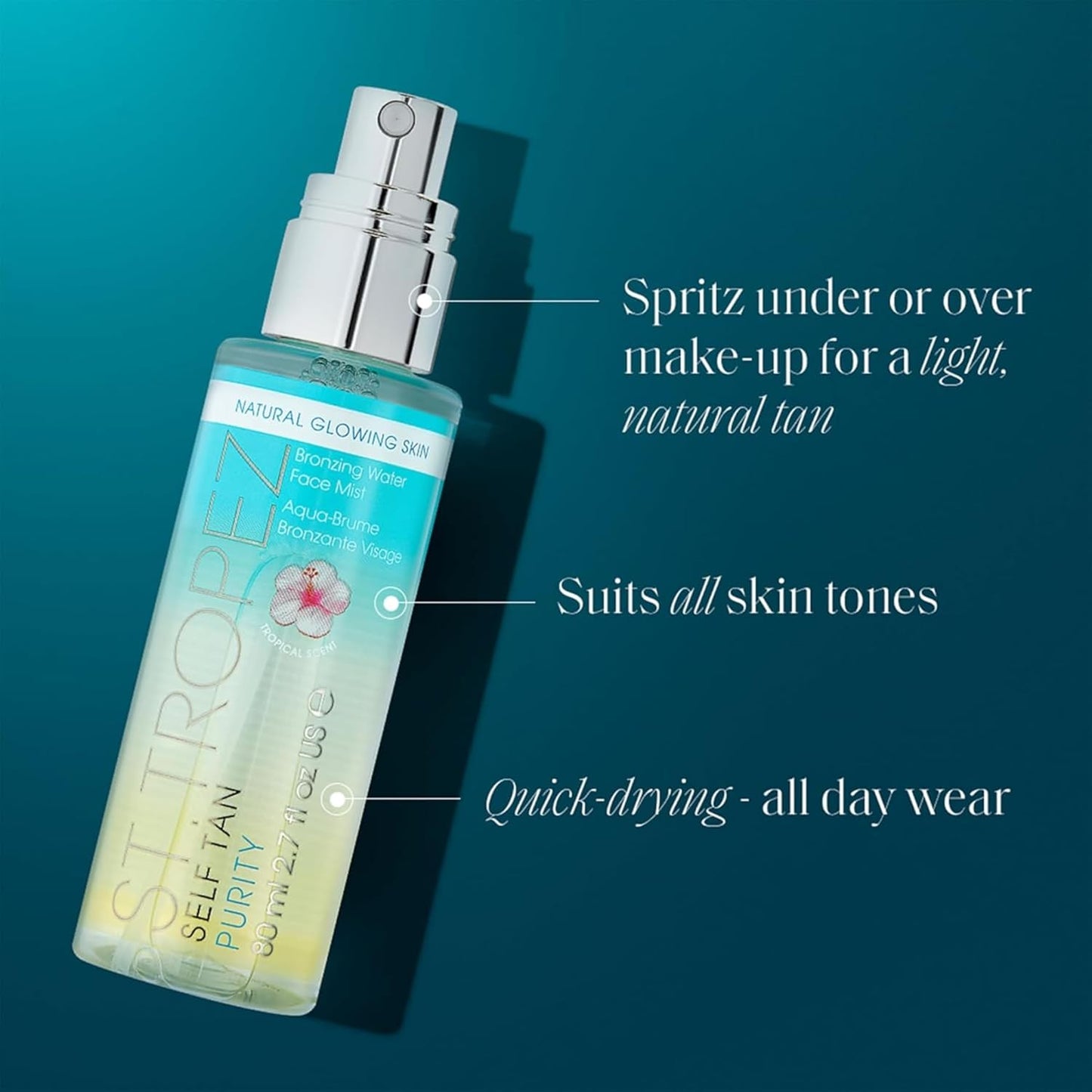 HotSt. Tropez Self Tan Purity Face Mist, Natural Sunkissed Glow Face Tan with Hyaluronic Acid & Antioxidants, Vegan, Natural & Cruelty Free Face Care, 2.7 Fl Oz