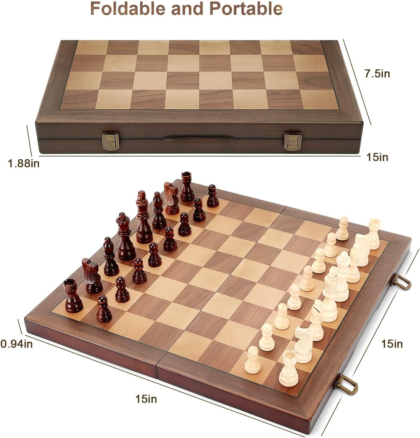 Hot Magnetic Wooden Chess Set for Adults Kids 15'' Chess Board with Handmade Pieces, Folding Portable Travel Unique Chess Sets Game for Tournament Professional Beginner