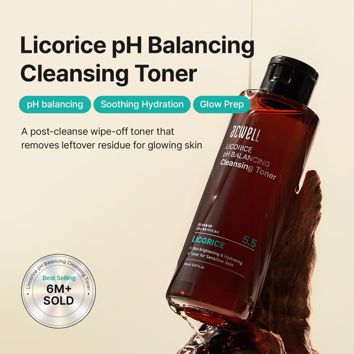 HotACWELL Licorice pH 5.5 Balancing Cleansing Toner - Alcohol-Free Korean Face Toner, Hydrating Clarifying Formula for Dull and Combination Skin, 5.07 fl oz