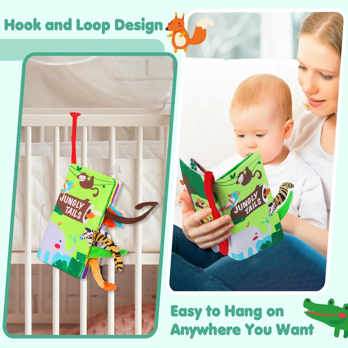 Hotbeiens Baby Books Toys, Touch and Feel Crinkle Cloth Book for Infant Baby 0-3-6-12-18 Months, Early Development Interactive Stroller Soft Toys, Newborn Gifts for Boys Girls