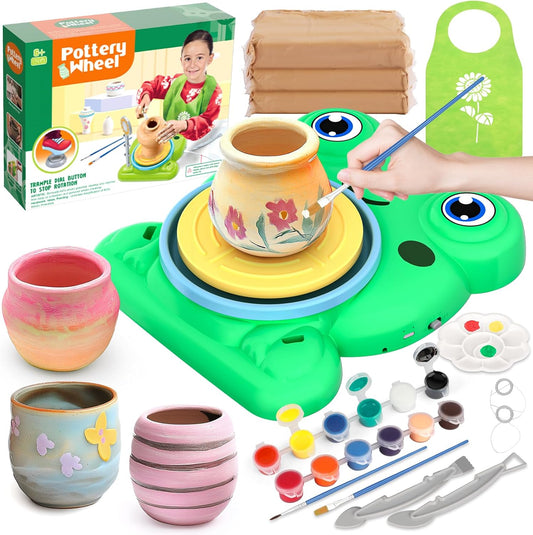 HotAujazyble Pottery Wheel for Kids - Complete Pottery Painting Kit Arts and Crafts for Kids Ages 8-12 with 3 Pack Air Dry Clay Art Supplies Toys for Girls Boy Birthday Gift for 6 7 8 9 10 11 12+