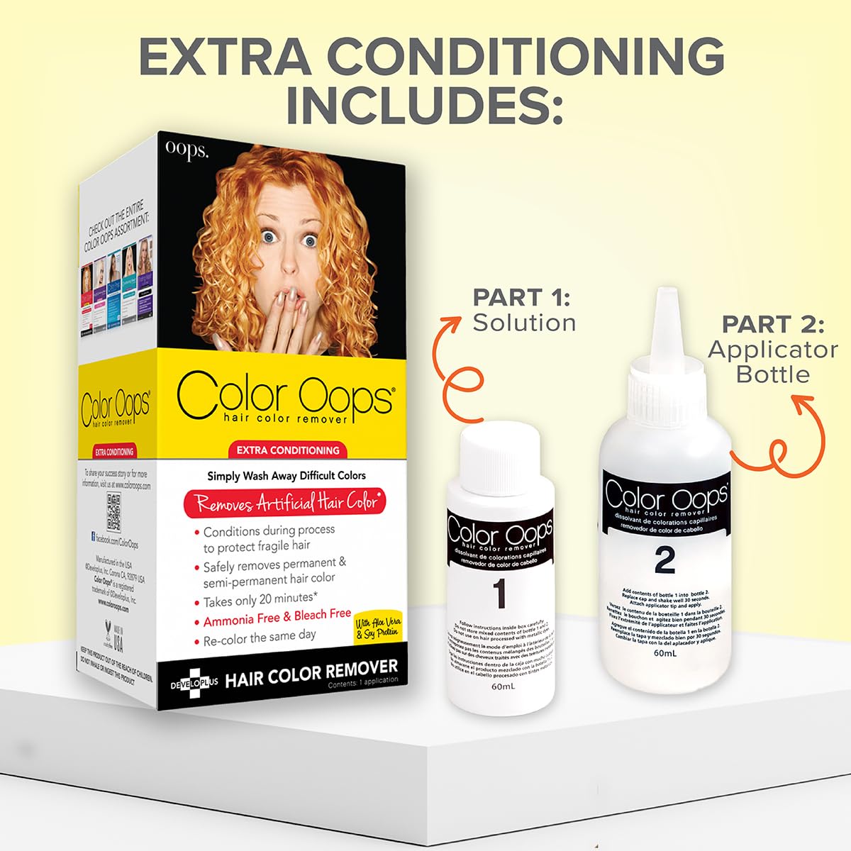 HotColor Oops Extra Conditioning Hair Color Remover, 1 Application | Processes in 20 Minutes, Safely Removes Permanent & Semi-Permanent Dye, Ammonia & Bleach Free