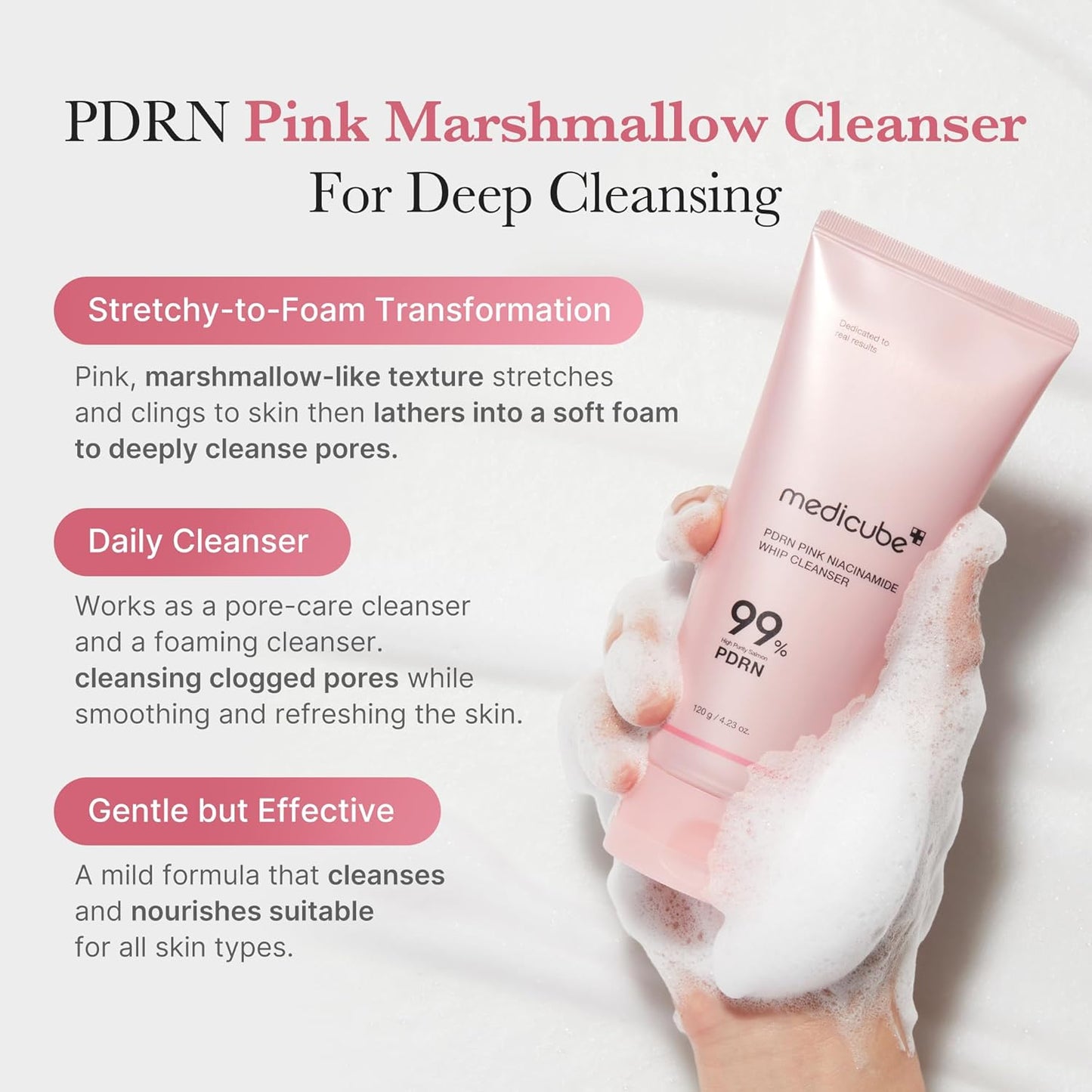 Hotmedicube Facial Cleanser PDRN Marshmallow Whip Cleanser | Deep Cleansing Foam - Uneven Skin Tone with Salmon DNA PDRN, Hydrating & Nourishing Gentle Cleanse, Korean Skincare, 4.23 oz
