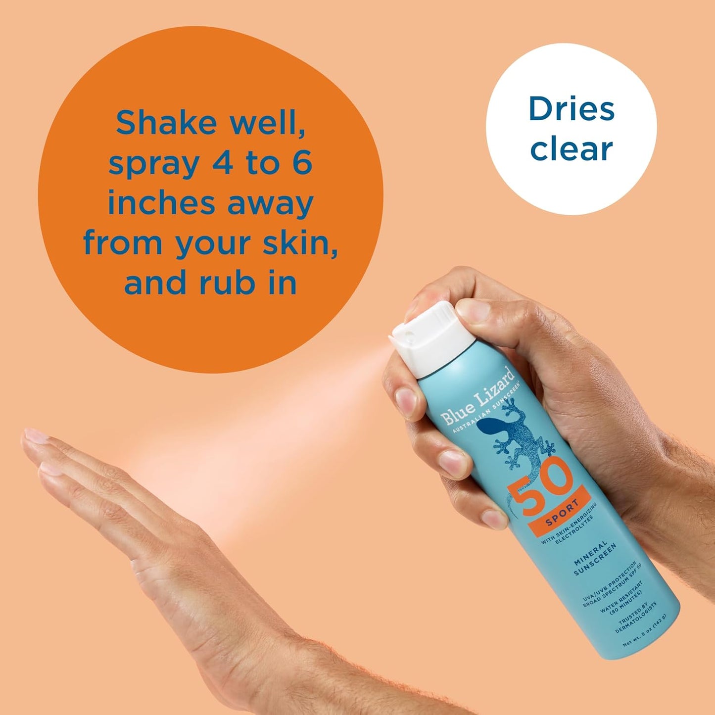 HotBLUE LIZARD Sport Mineral Sunscreen Spray SPF 50+, Dermatologist-Recommended Brand, Broad-Spectrum UVA/UVB Protection, Water-Resistant, Zinc Oxide Formula, Vegan, 5 fl oz