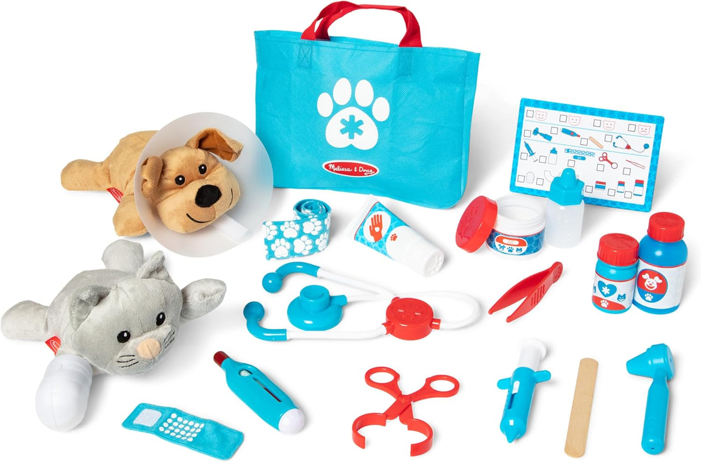 HotMelissa & Doug Examine and Treat Pet Vet Play Set, 24-Piece Animal Doctor Playset with Dog & Cat Plushies, Pet Doctor Kit & Accessories, Preschool Toys for Girls & Boys Ages 3+
