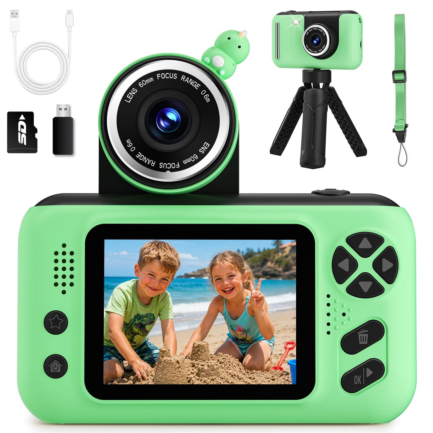 Hot Makolle Kids Camera Toys for Girls 3-12 Year Old, Pink | Children Travel Camera HD Digital Video Camcorder, With Tripod, SD Card Included, Toddler Festival Birthday Gifts