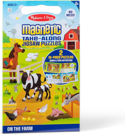 HotMelissa & Doug Take-Along Magnetic Jigsaw Puzzle Set – On the Farm (2 x 15 Piece) Travel Activity Toy for Preschoolers and Kids Ages 3+ - FSC Certified