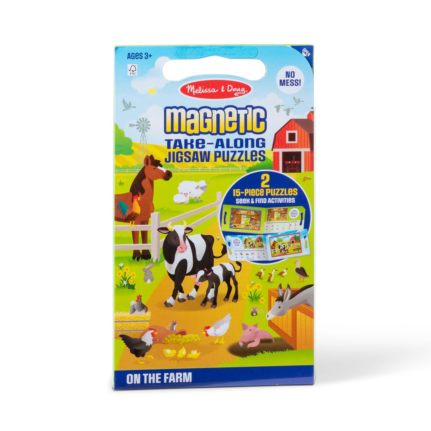 HotMelissa & Doug Take-Along Magnetic Jigsaw Puzzle Set – On the Farm (2 x 15 Piece) Travel Activity Toy for Preschoolers and Kids Ages 3+ - FSC Certified