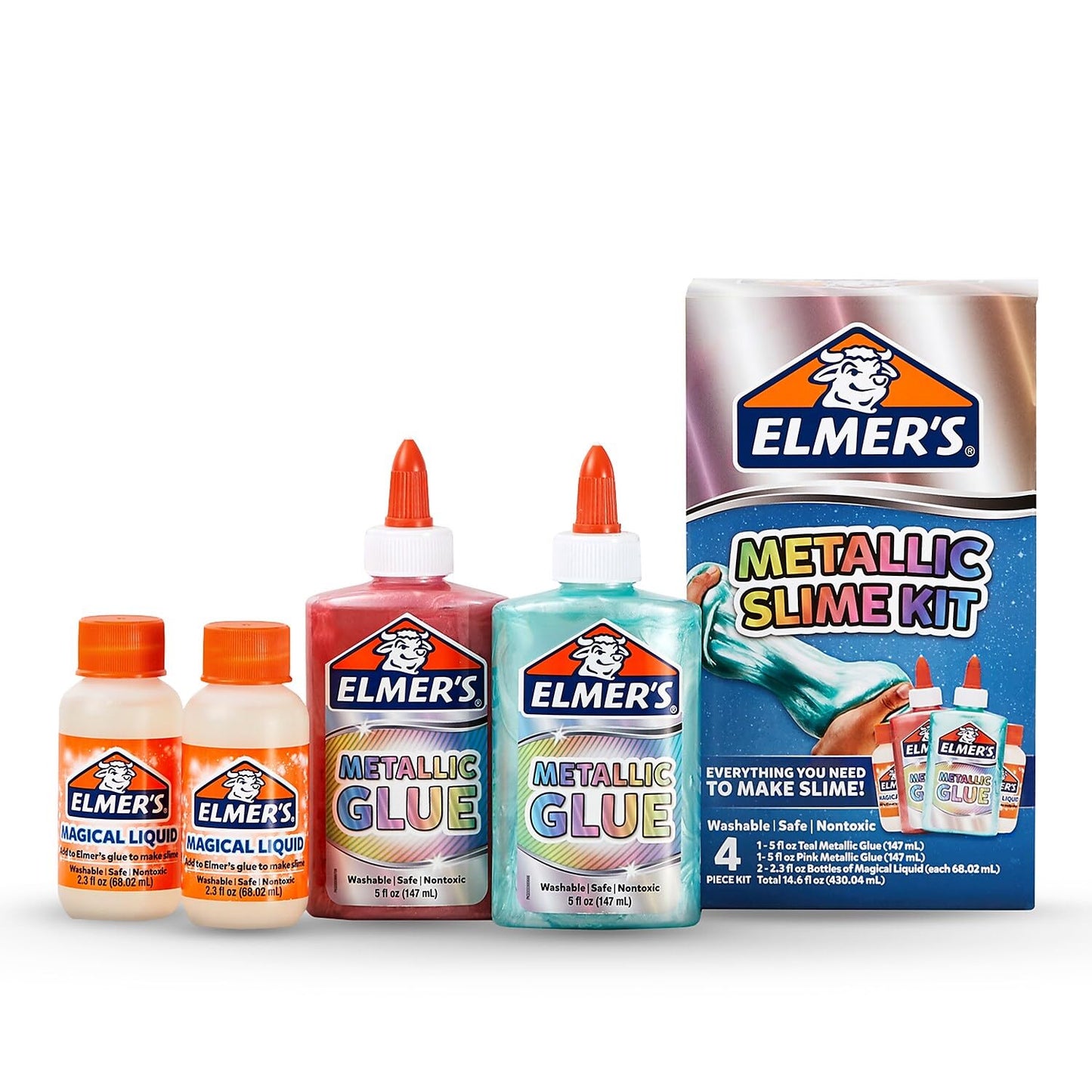 HotElmer’s Fluffy Slime Kit, Includes Translucent Color Glue, Glitter Glue, Fluffy Slime Activator, 4 Count - Perfect for Birthday Parties, Summer Fun, Creative Kids Activity
