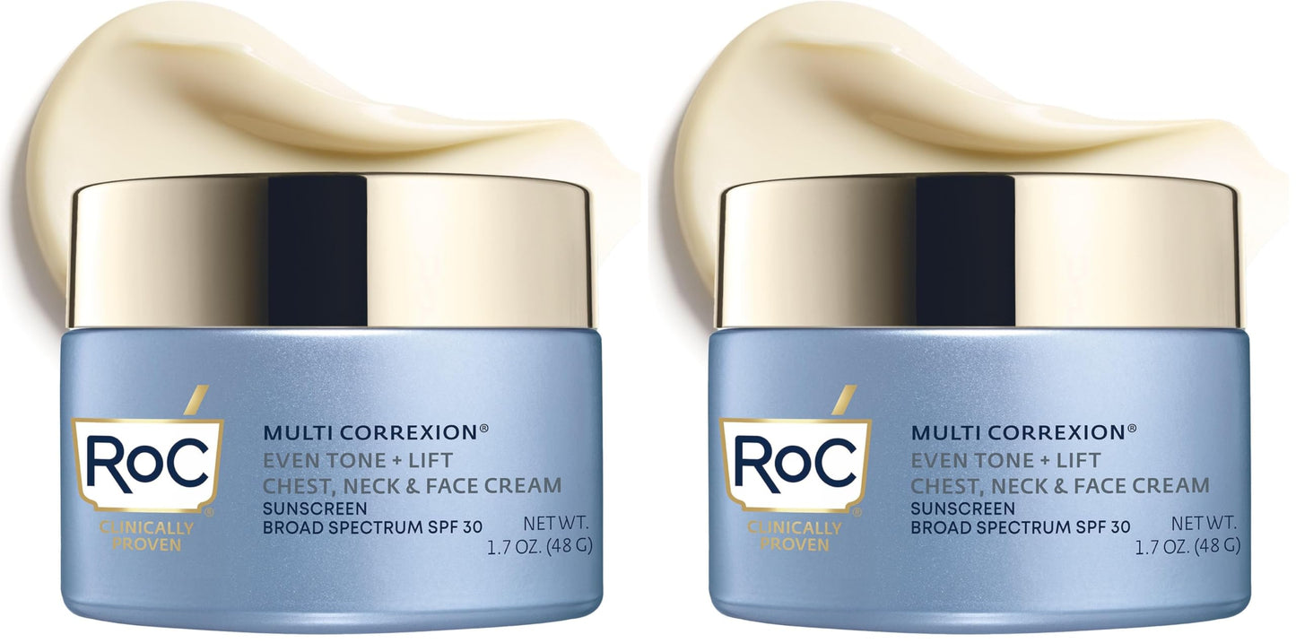 HotRoC Multi Correxion 5 in 1 Chest Neck Face Moisturizer Face Cream with SPF 30 for Visible Wrinkle and Neck Firming and Tightening, Oil Free Skin Care, 1.7 oz (Packaging May Vary)