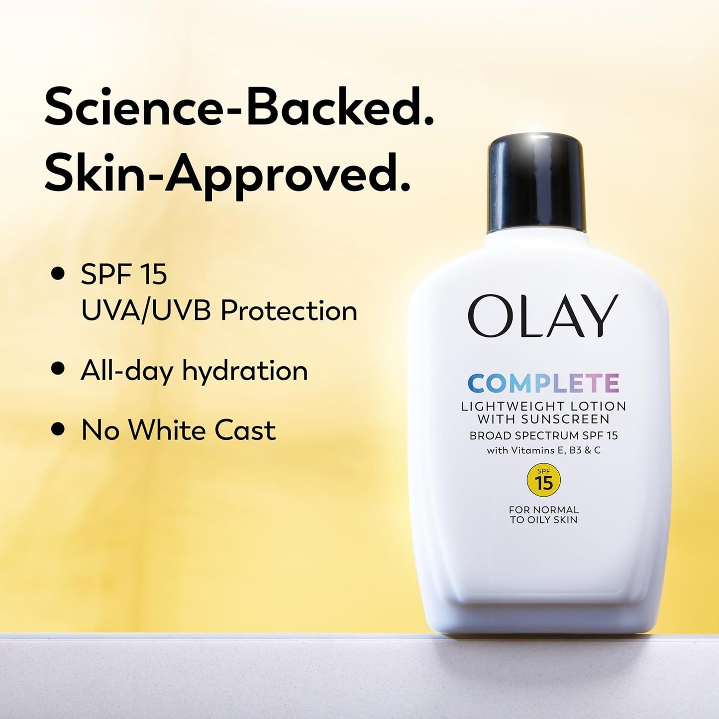 Hot Olay Face Moisturizer, Complete with Sunscreen SPF 15, Daily Facial Lotion for Normal Skin, Lightweight Hydrating Broad Spectrum Sun Protection - Vitamin C, E, and Niacinamide - 6 Oz 2 Pack