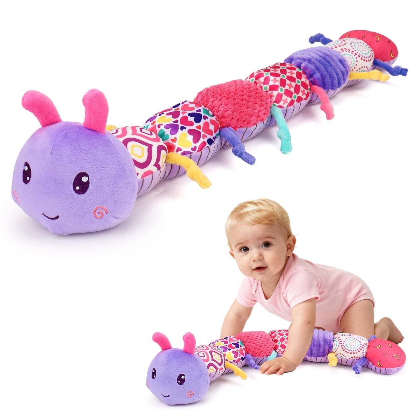 HotTopsochir Baby Sensory Toys 0-6 Months Music Animal Stuffed Plush Caterpillar Toy for Infant 0-3-6-12 Month Old Tummy Time with Mirror Crinkle Rattle Toys for Newborn Boys Girls Shower Birthday Gifts