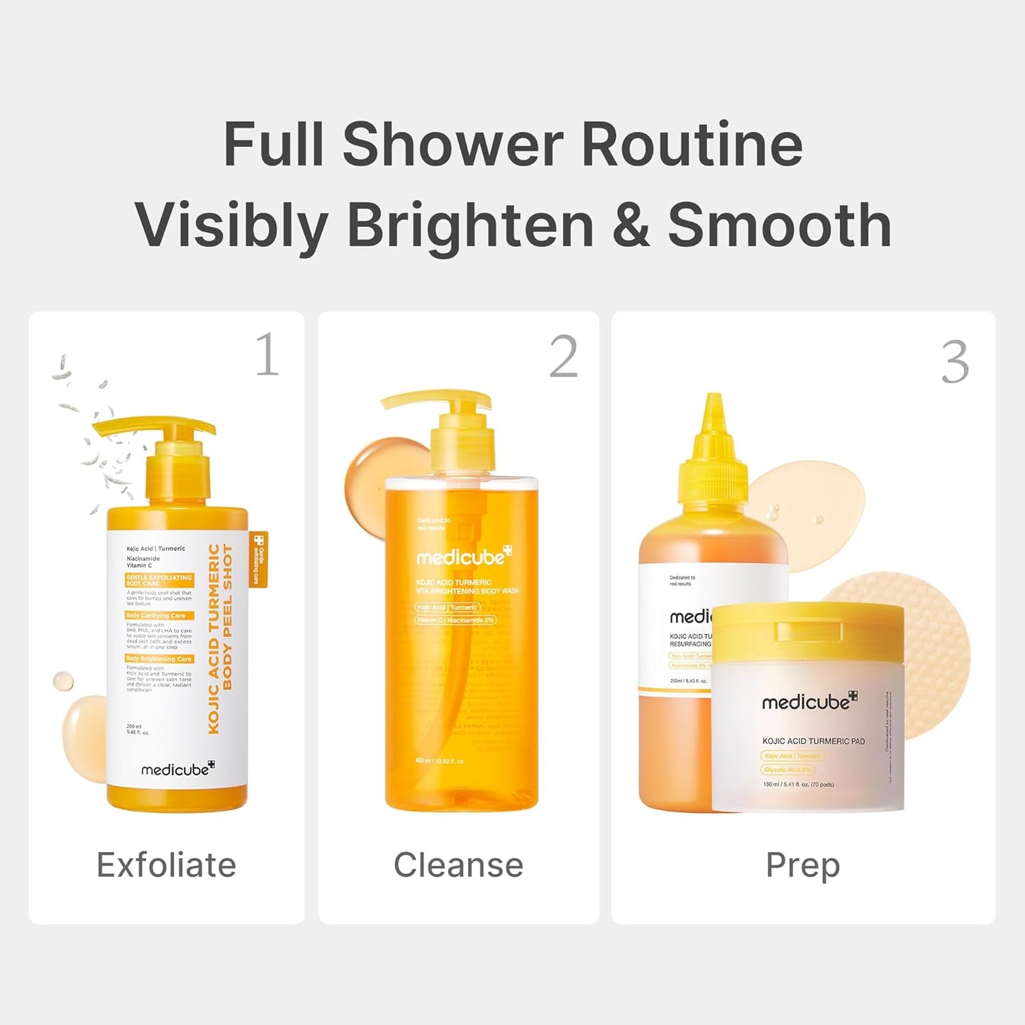 Hotmedicube Kojic Acid Turmeric Brightening Body Wash | Gentle Shower Gel for Uneven Skin | Niacinamide, Vitamin C, AHA/BHA | Deep Cleansing, Hydrating Formula | Easy and Effective, 13.52 fl.oz