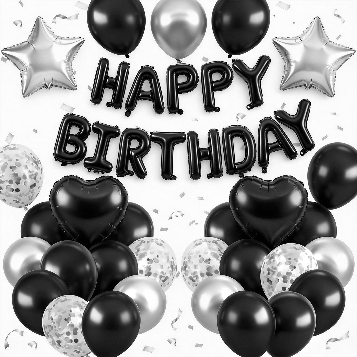 HotNavy Blue and Black Birthday Decorations for Men,Blue Black White Balloons Happy Birthdays Balloon Banner Silver Confetti Balloons for Men Boy Girls Women Adults Birthday Party Decorations
