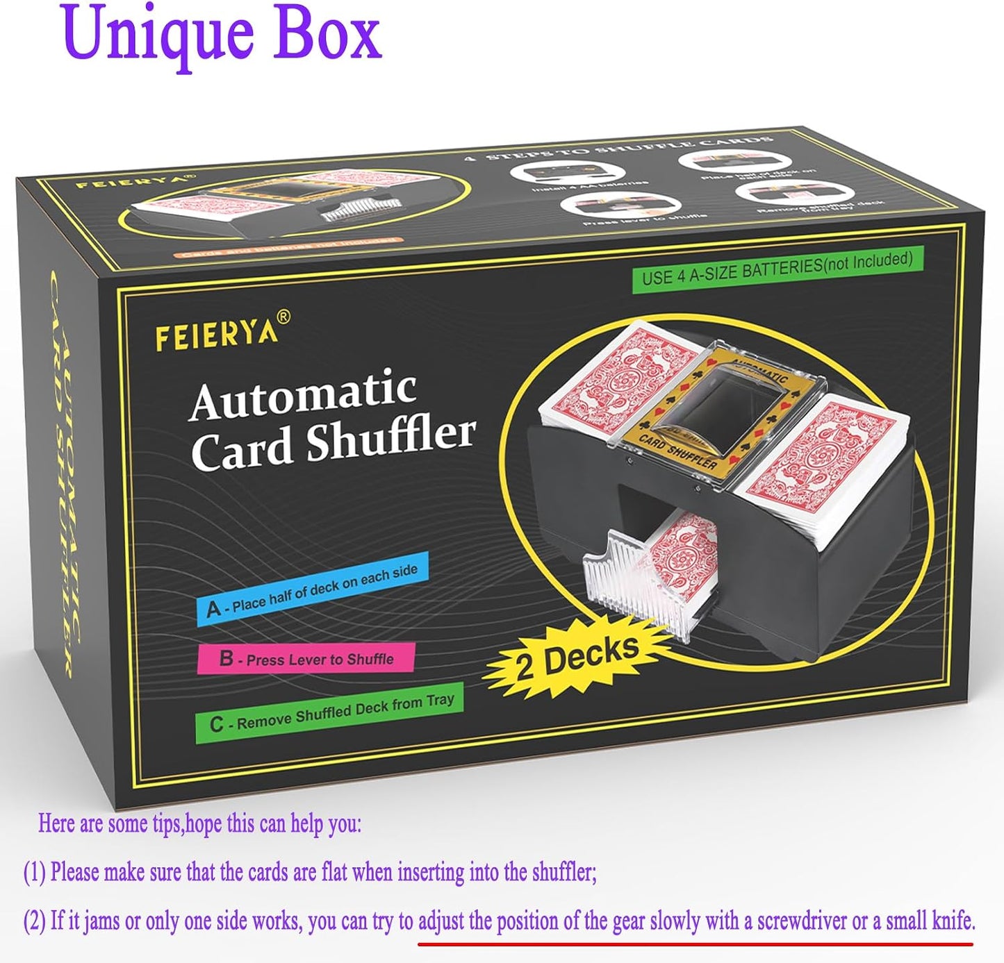 HotFEIERYA Automatic Card Shuffler 2/1/4/6 Deck,Battery-Operated Electric UNO Poker Shuffler,Playing Card Shuffler for Home Card Game,Travel