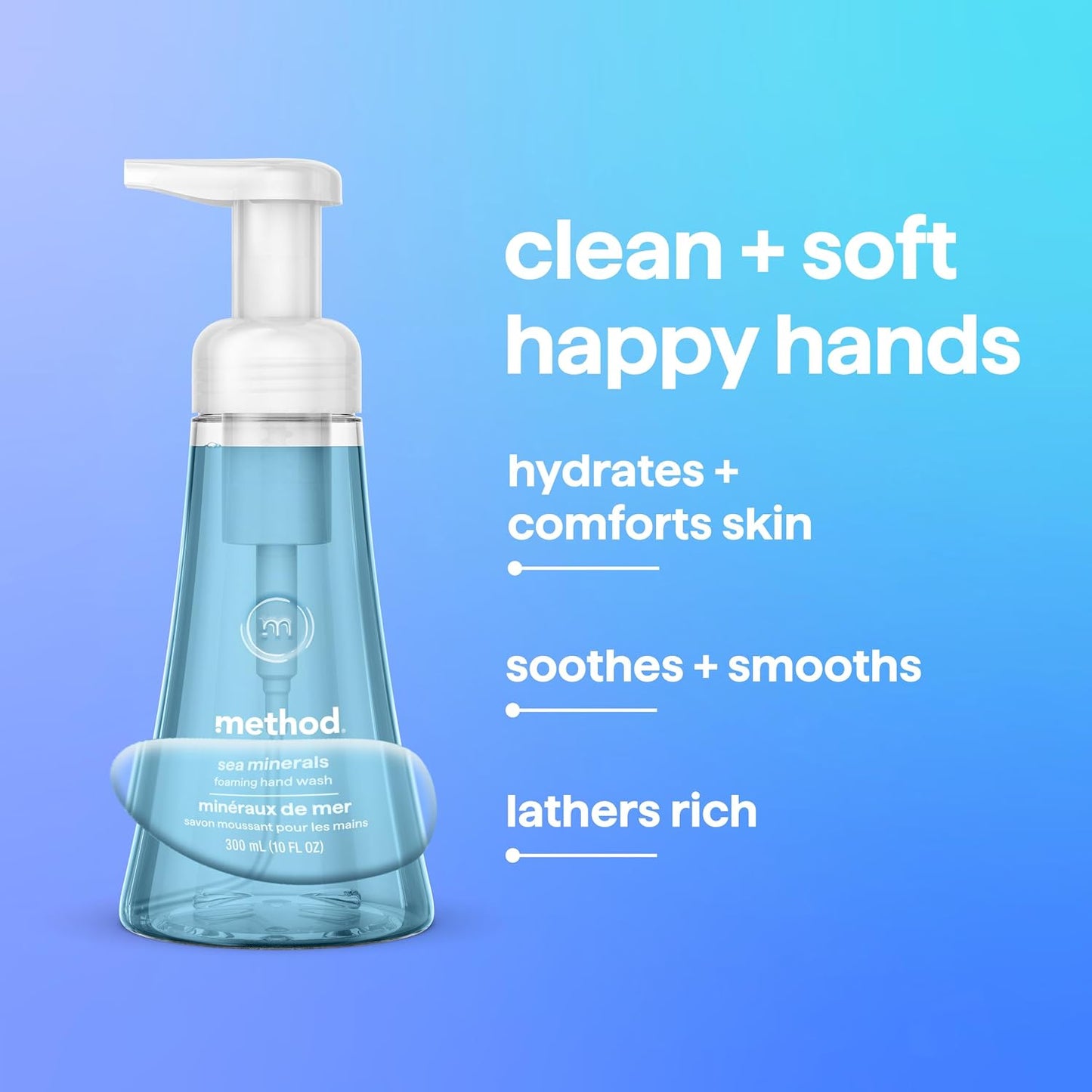 Hotmethod Foaming Hand Wash, Sea Minerals - Leaves Hands Feeling Soft & Clean, for Bathroom & Kitchen, Marine & Lemon Notes, 10 fl oz, 3 pack